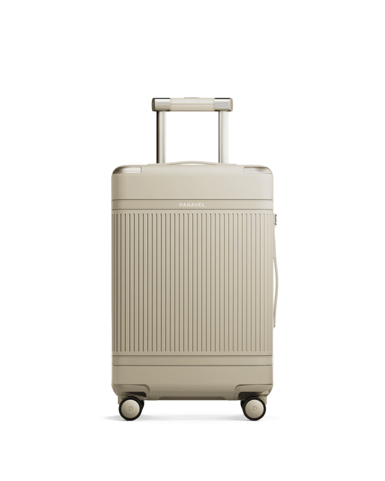 Paravel Aviator Carry-On, Nantucket Cream Paravel Aviator Carry-On in Nantucket Cream, front view with handle extended