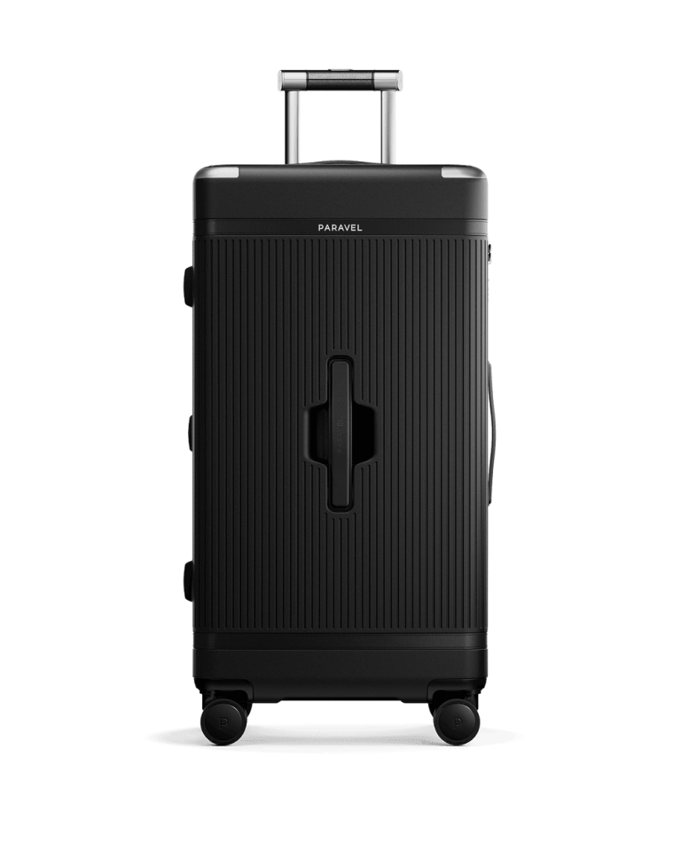 Paravel Aviator Trunk, Mystic Black Paravel Aviator Trunk in Mystic Black, front view with center grab handle